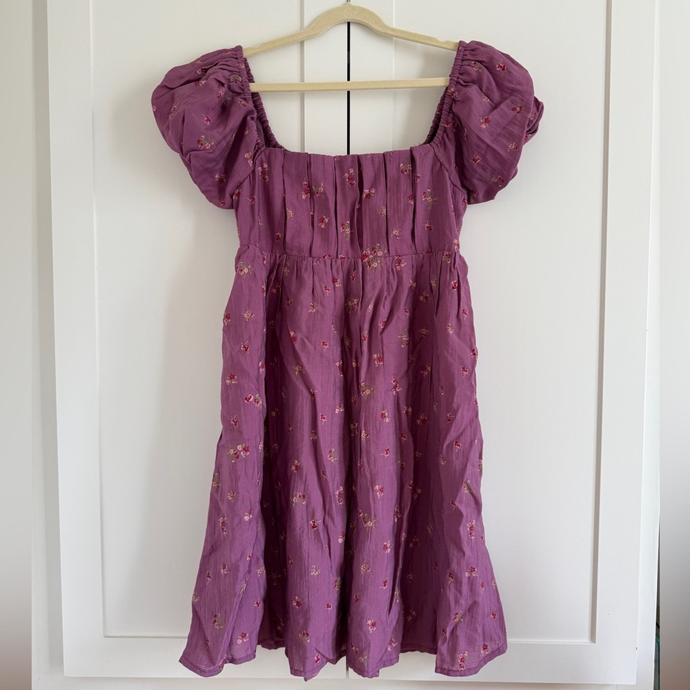 NEW Aeropostale Floral Babydoll Dress Square Neck Pleated Purple Size XS Fall